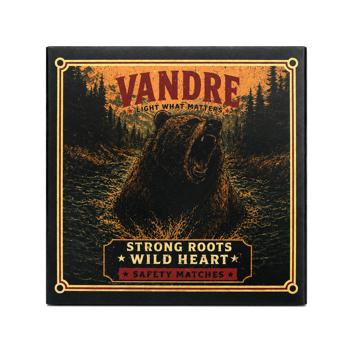 VANDRE Bear River safety matches, matchbox front view