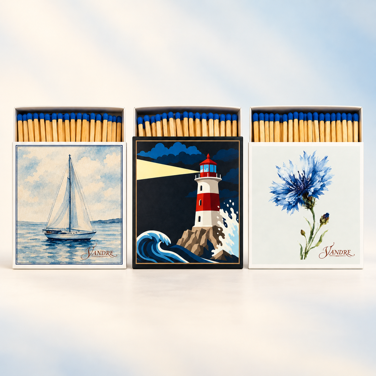 VANDRE Coastal Escape Decorative Safety Match Set – 3 Pack