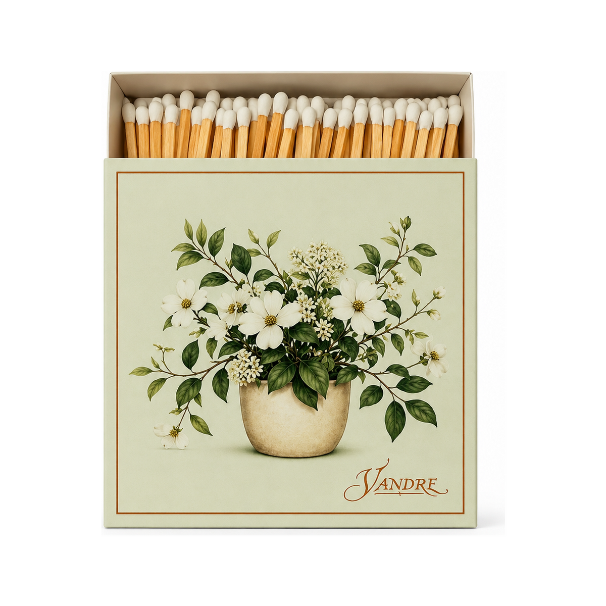 VANDRE Garden Blossom safety matches, open matchbox front view