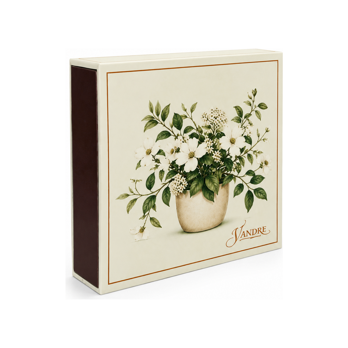 VANDRE Garden Blossom safety matches, angled matchbox view