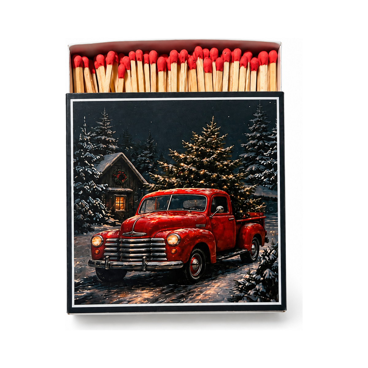 VANDRE Holiday Truck safety matches, open matchbox front view