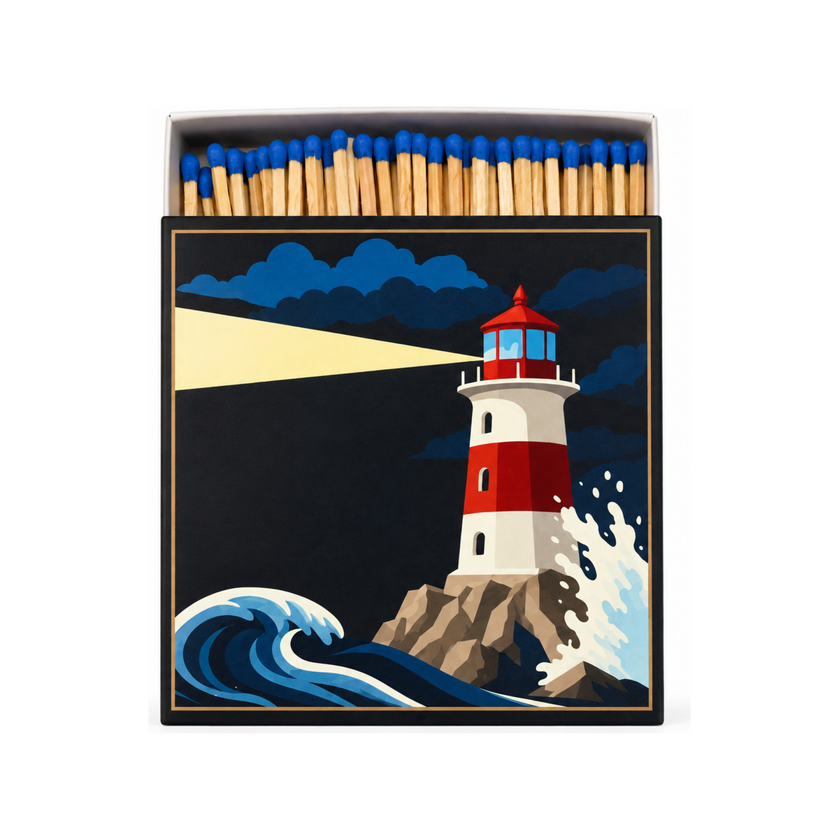 VANDRE Lighthouse safety matches, open matchbox front view