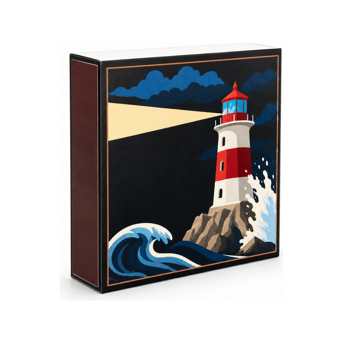 VANDRE Lighthouse safety matches, angled matchbox view