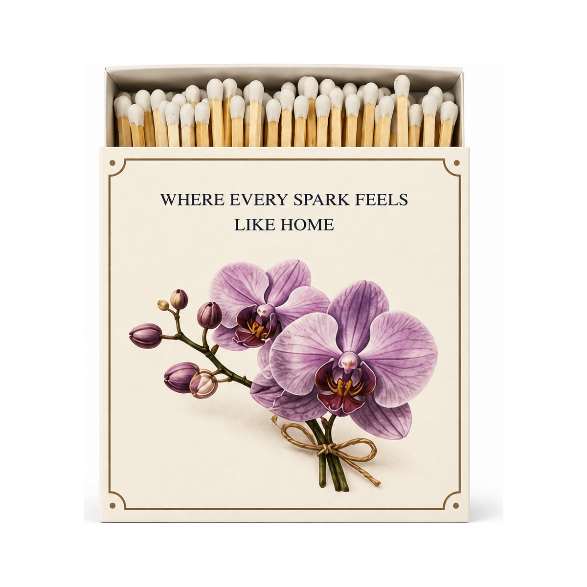VANDRE Orchid Home safety matches, open matchbox front view