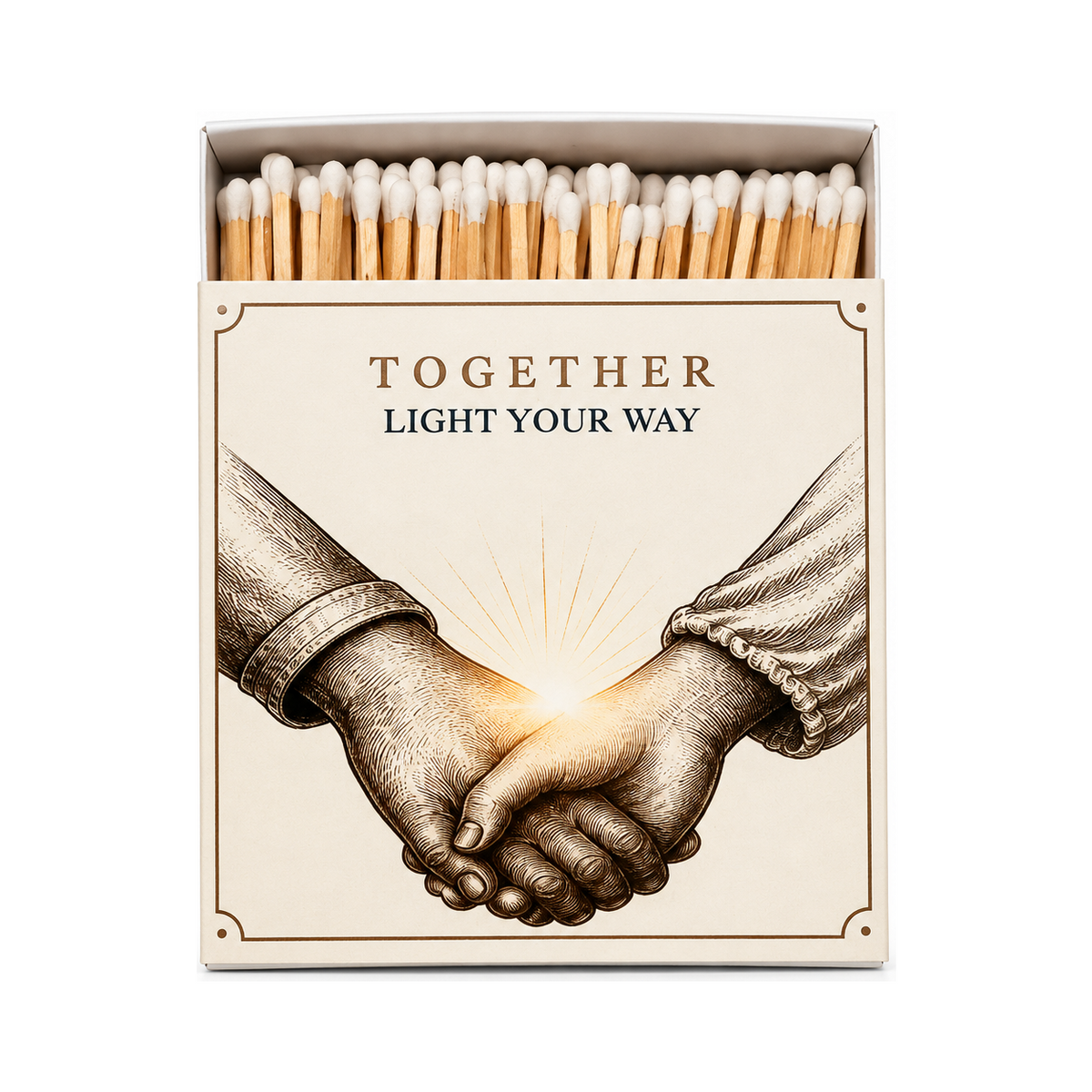 VANDRE Together safety matches, open matchbox front view
